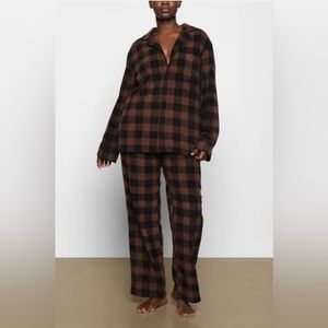 SKIMS Brown Plaid Pajama Set